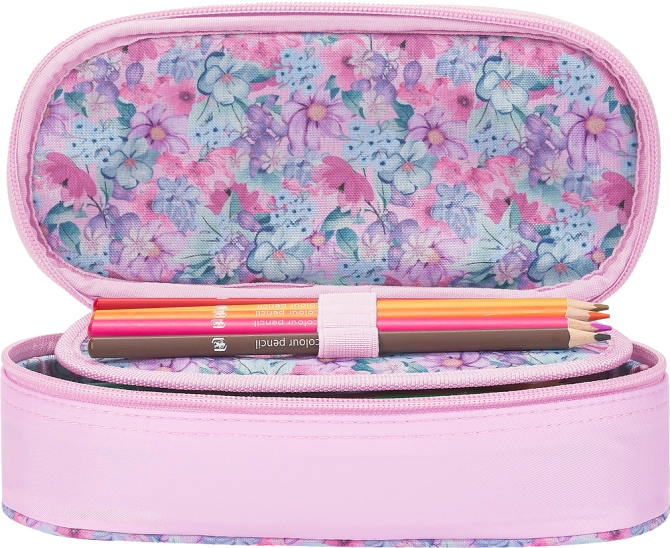 Piórnik kosmetyczka etui usztywniany z klapką różowy Flowers OXFORD