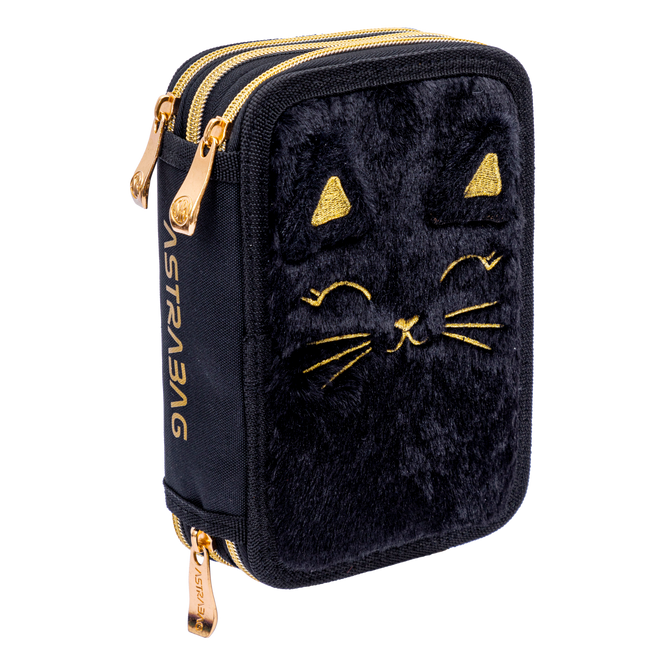 Piórnik potrójny wyposażenie 46el Jumbo futrzany kotek Fluffy Kitty ASTRA