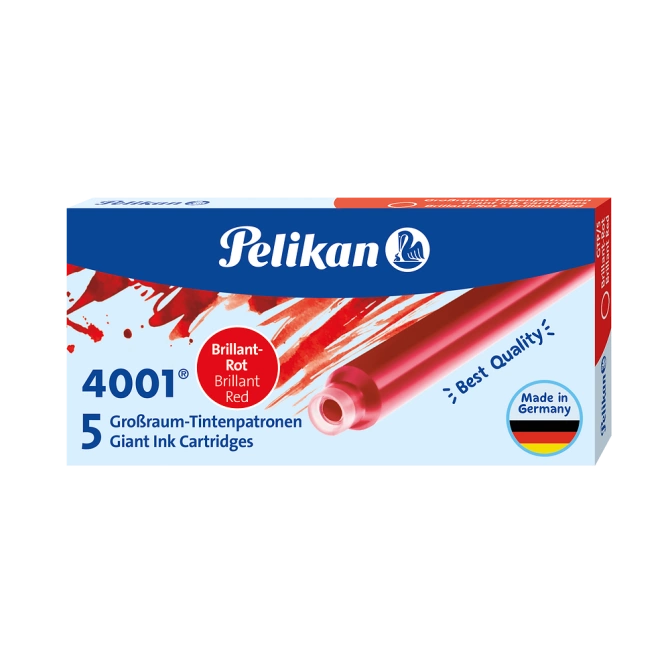 Naboje wkłady pióra wiecznego atramentowe długie 4001 czerwone 5szt PELIKAN