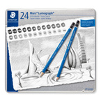 Zestaw ołówek 24szt 12B-10H metalowym pudełku etui Mars Lumograph STAEDTLER