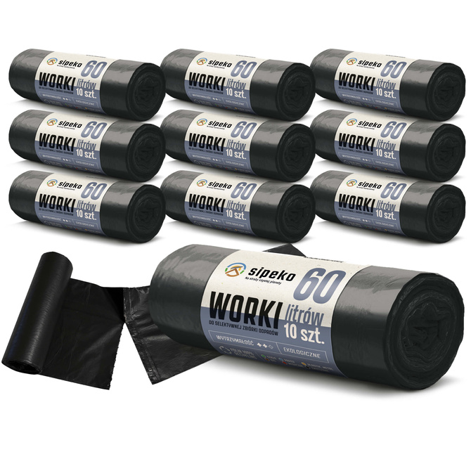 Worki na śmieci odpady zmieszane mocne czarne LDPE ATEST 60l 100szt SIPEKO