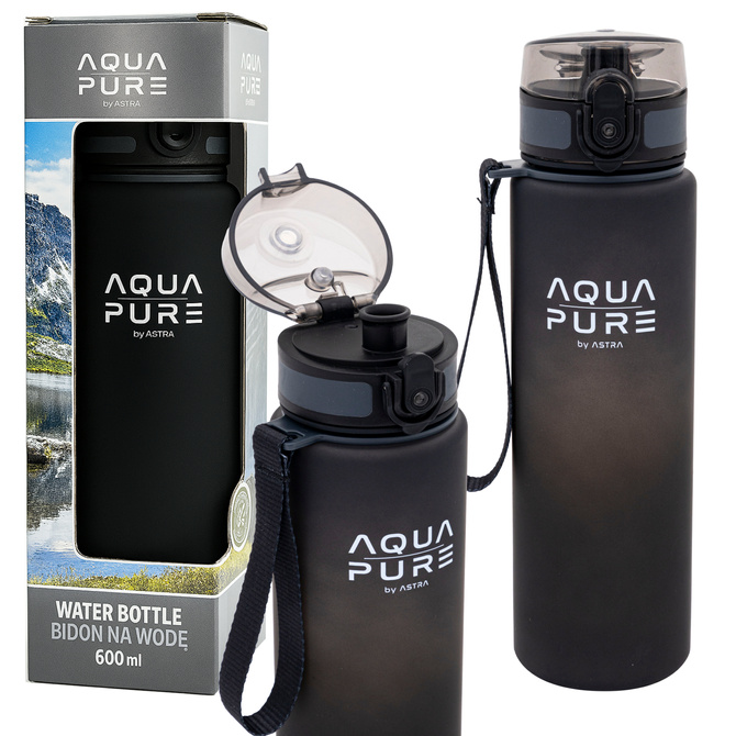 Bidon na wodę butelka dziecka tritan 600ml czarny BPA FREE AQUA PURE ASTRA