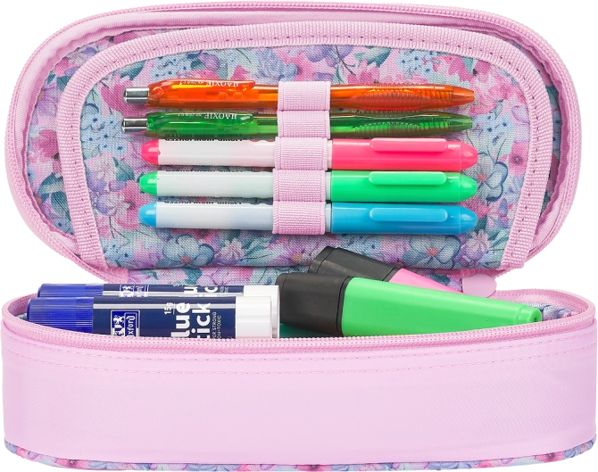 Piórnik kosmetyczka etui usztywniany z klapką różowy Flowers OXFORD