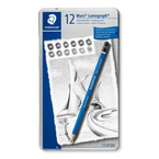 Zestaw ołówek 12szt 8B-2H metalowym pudełku etui Mars Lumograph STAEDTLER