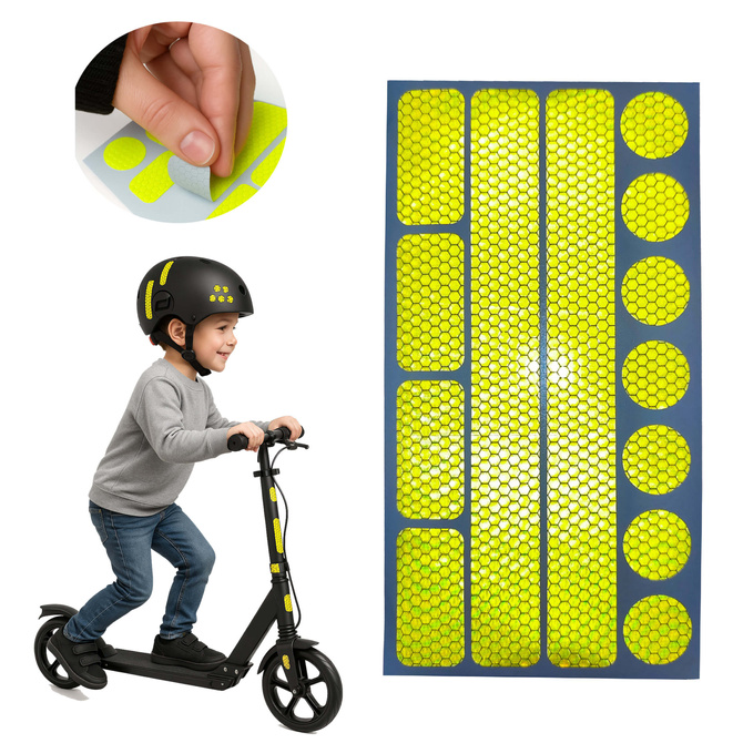 Naklejki odblaskowe ostrzegawcze na rower kask wózek żółte zestaw 13szt