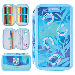 Piórnik podwójny dwukomorowy z wyposażeniem 23el koniem Lucky Horse HERLITZ