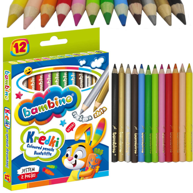 Kredki ołówkowe grube Jumbo w oprawie drewnianej 12 kolorów BAMBINO