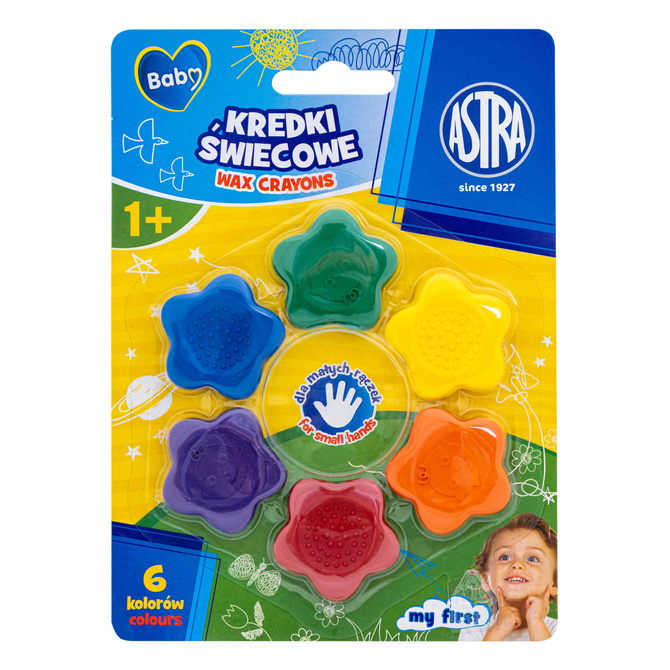 Kredki świecowe woskowe jumbo 6szt w kształcie gwiazdek dzieci 1+ ASTRA 