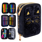 Piórnik potrójny wyposażenie 46el Jumbo futrzany kotek Fluffy Kitty ASTRA