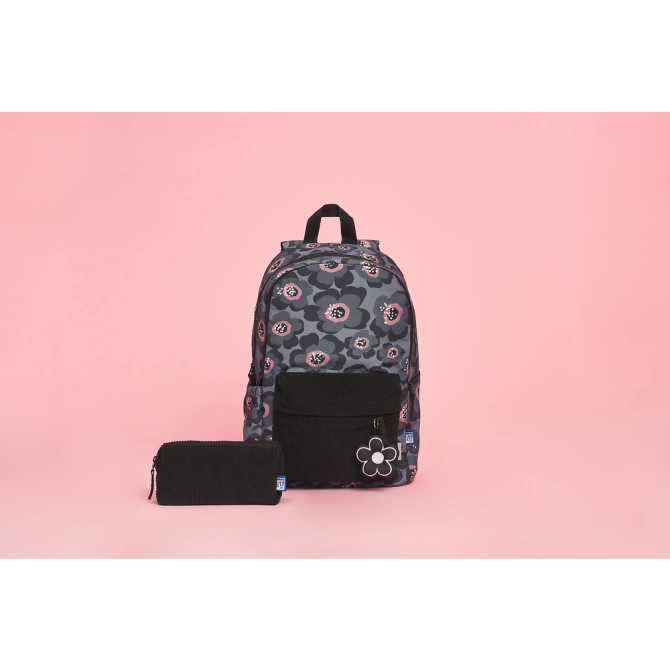 Plecak szkolny młodzieżowy szary czarny kwiatki 26l Bloom OXFORD