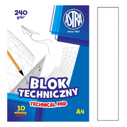Blok techniczny biały A4 10 kartek 240g/m2 ASTRA