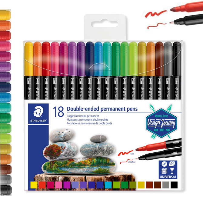 Flamastry dwustronne wodoodporne permanentne 18kol Design Journey STAEDTLER