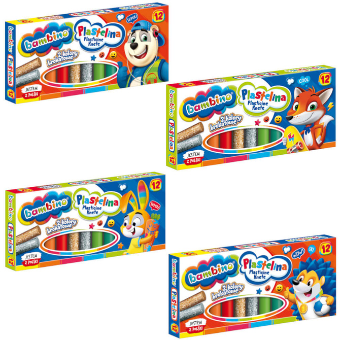 Plastelina szkolna 12 kolorów złota srebrna BAMBINO