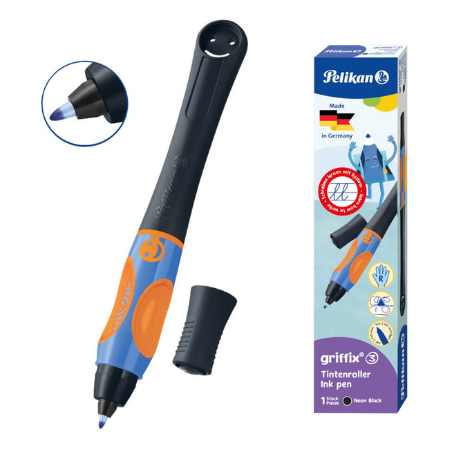 Pióro kulkowe Griffix 3 dla dzieci praworęcznych czarne Neon Black PELIKAN