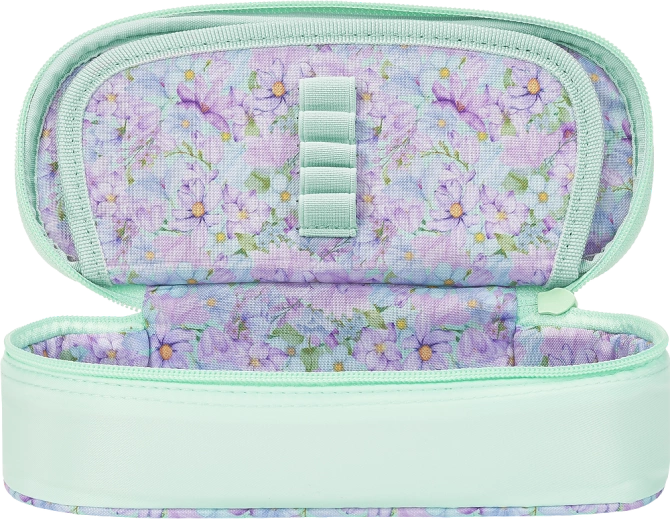 Piórnik kosmetyczka etui usztywniany z klapką miętowy Flowers OXFORD