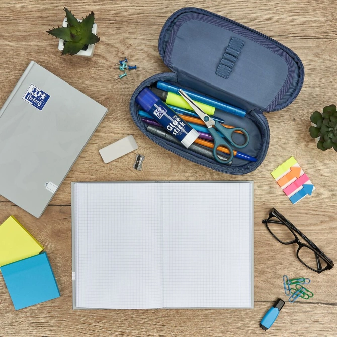 Piórnik kosmetyczka etui usztywniany z klapką granatowy SCHOOL OXFORD