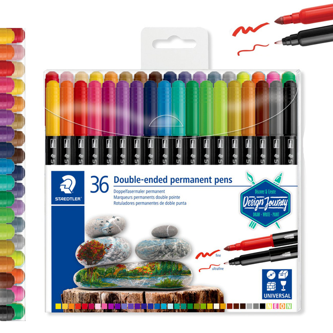 Flamastry dwustronne wodoodporne permanentne 36kol Design Journey STAEDTLER