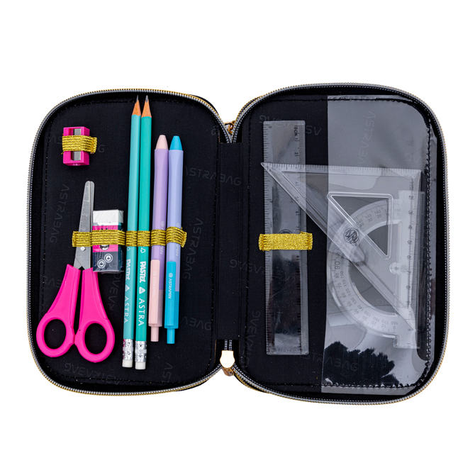 Piórnik potrójny wyposażenie 46el Jumbo futrzany kotek Fluffy Kitty ASTRA