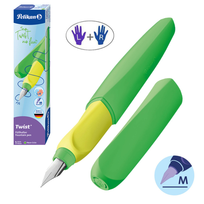 Pióro wieczne Twist dla dzieci prawo/lewo zielone żółte Neon Green PELIKAN