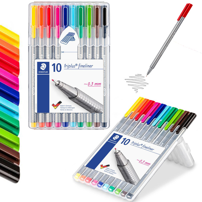 Cienkopisy trójkątne linia 0,3mm w platikowym etui Triplus 10szt STAEDTLER