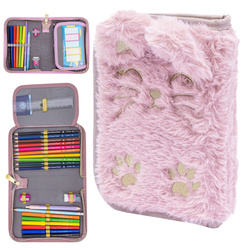 Piórnik z wyposażeniem 22el futrzany pluszowy kotek Fuffy Kitty AC11 ASTRA