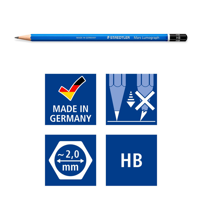 Zestaw ołówek 6szt 8B-HB metalowym pudełku etui Mars Lumograph STAEDTLER