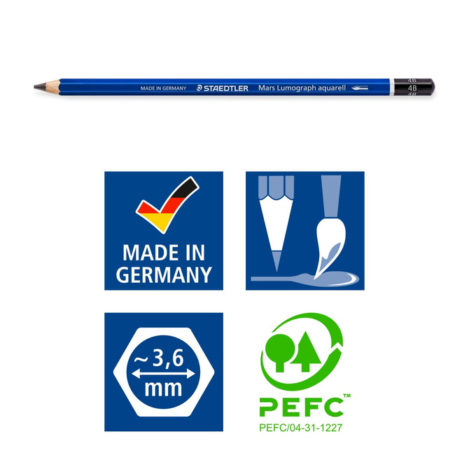 Zestaw ołówki akwarelowe 5szt + pędzelek 4B 6B 8B Mars Lumograph STAEDTLER