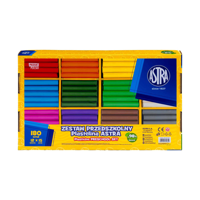 Plastelina zestaw XL do przedszkola 12kolx15szt = 180 szt ASTRA
