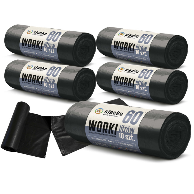 Worki na śmieci odpady zmieszane mocne czarne LDPE ATEST 60l 50szt SIPEKO
