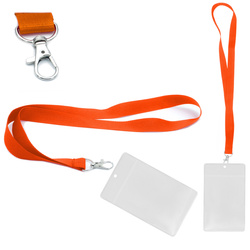 Identyfikator pionowy holder A7 przezroczysty targowy 81x110mm + smycz 90cm