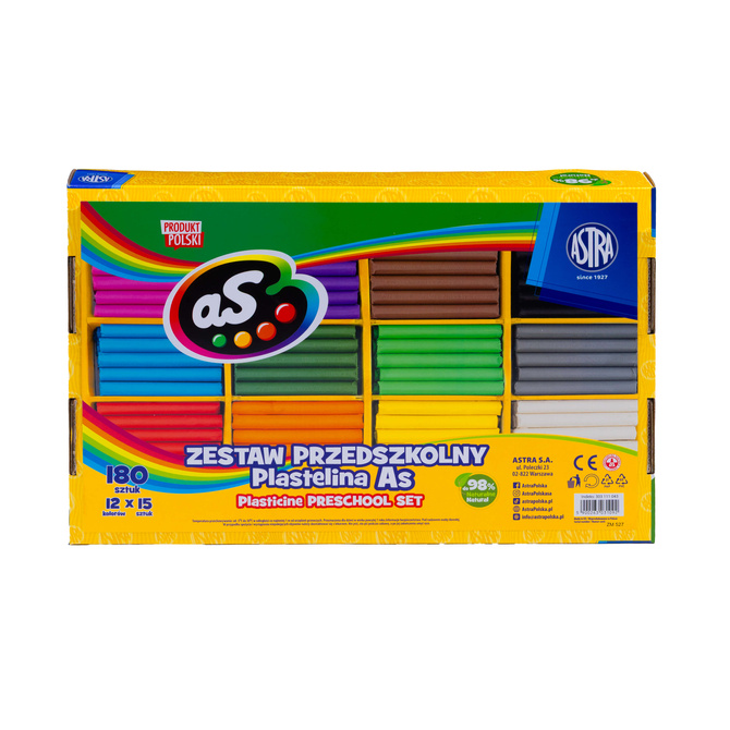 Plastelina zestaw XL do przedszkola 12kolx15szt 180 szt AS ASTRA