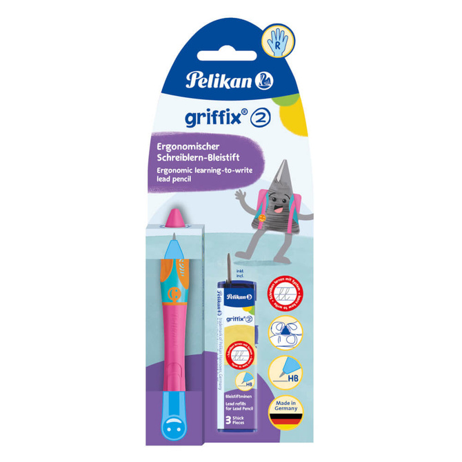 Ołówek Griffix 2 nauki pisania Praworęczny +3 wkłady Lovely Pink PELIKAN