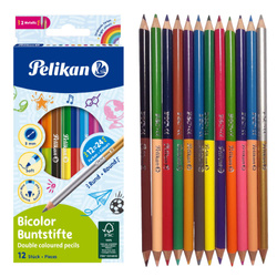 Kredki ołówkowe dwustronne 12sz 24k zł+sre PELIKAN