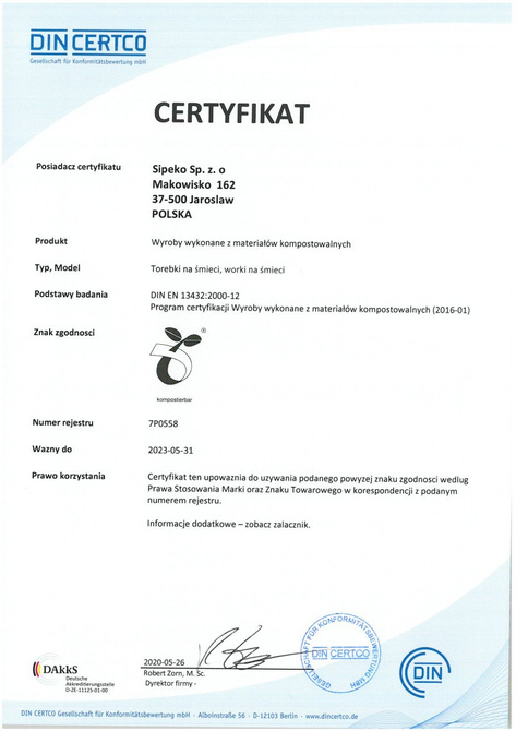 Worki biodegradowalne kompostowalne ATEST 60L 400 sztuk 40 rolek SIPEKO