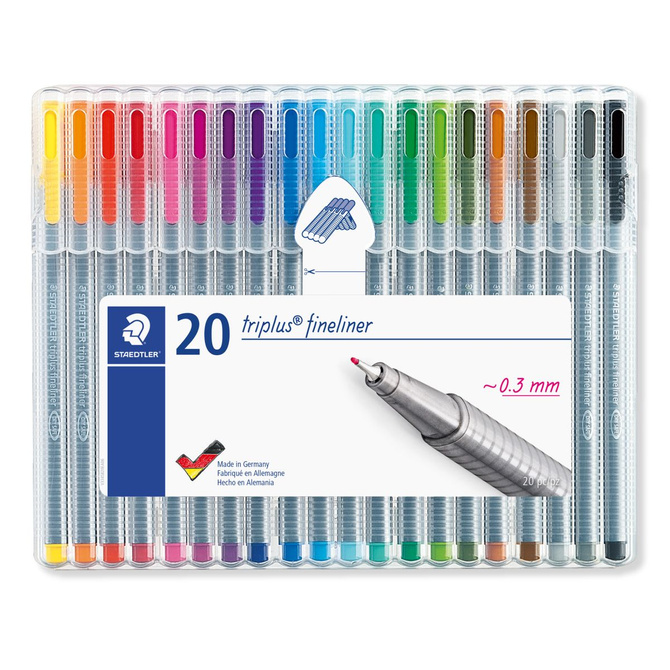 Cienkopisy trójkątne linia 0,3mm w platikowym etui Triplus 20szt STAEDTLER