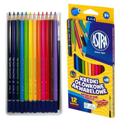 Kredki ołówkowe akwarelowe 12szt + pędzelek ASTRA