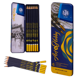 Zestaw ołówek 6szt 3B do 2H do szkicowania w metalowym etui Art&Hobby ASTRA