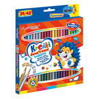 Kredki ołówkowe dwustronne trójkątne 24/48 kolorów +temperówka BAMBINO