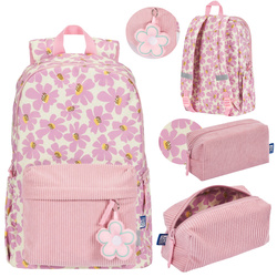 Plecak szkolny młodzieżowy 26l+ piórnik różowy kwiatki sztruks Bloom OXFORD