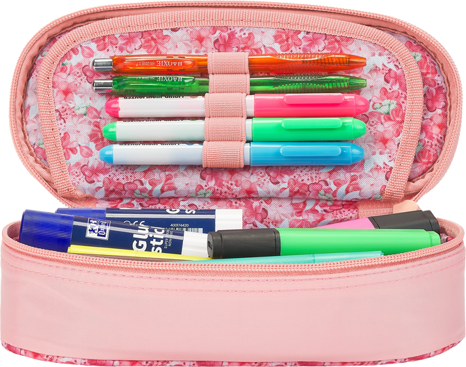 Piórnik kosmetyczka etui usztywniany z klapką brzoskwiniowy Flowers OXFORD