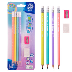 Ołówek HB trójkątny 4szt +gumka temperówka ASTRA