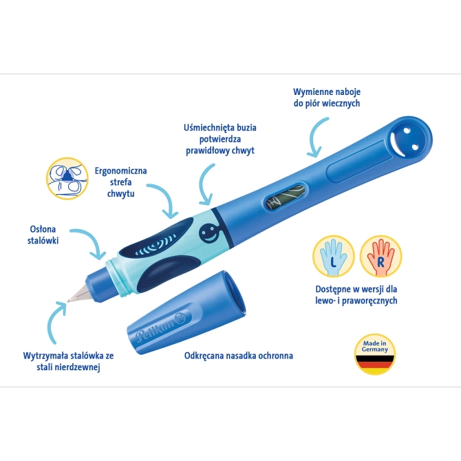 Pióro wieczne Griffix 4 dla dzieci praworęcznych niebieskie Blue PELIKAN