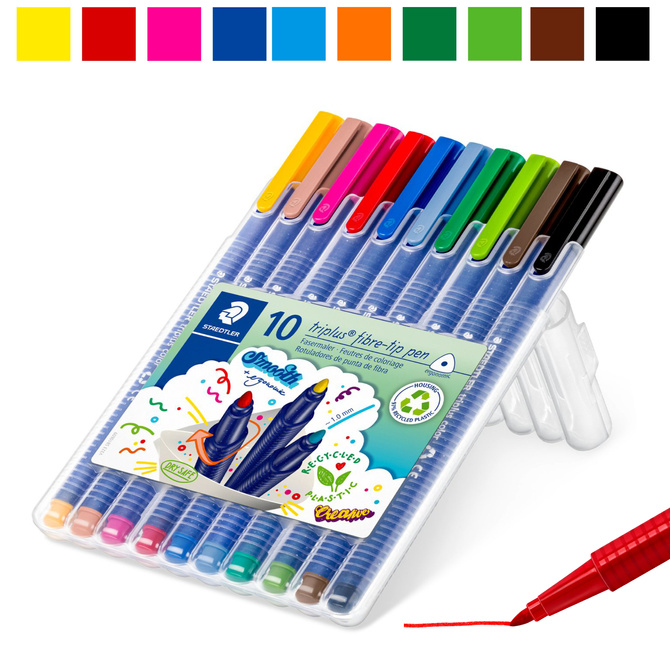 Pisaki flamastry mazaki trójkątne plastikowym etui Triplus 10szt STAEDTLER