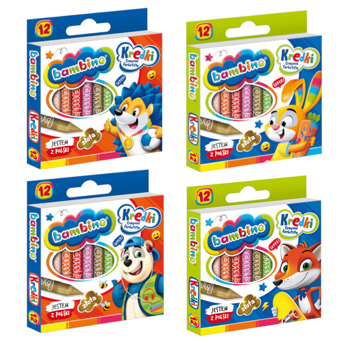 Kredki świecowe glinka kaolinowa + temperówka 12 kolorów BAMBINO