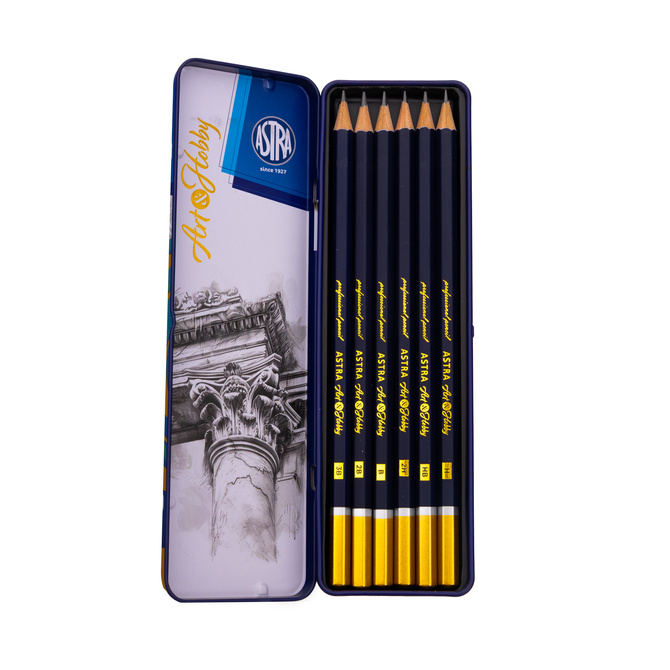 Zestaw ołówek 6szt 3B do 2H do szkicowania w metalowym etui Art&Hobby ASTRA
