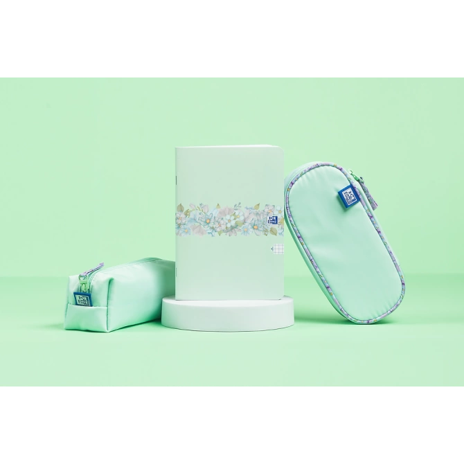 Piórnik kosmetyczka etui usztywniany z klapką miętowy Flowers OXFORD