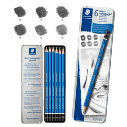 Zestaw ołówek 6szt 8B-HB metalowym pudełku etui Mars Lumograph STAEDTLER