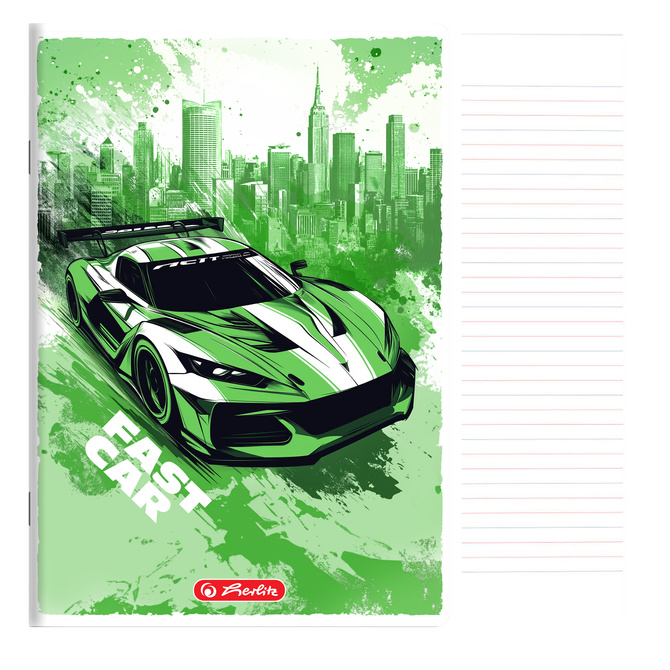 Zeszyt A5 32 kartki podwójna linia koloro 3linie 70g Fast Car 10szt HERLITZ