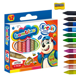 Kredki świecowe glinka kaolinowa + temperówka 12 kolorów BAMBINO