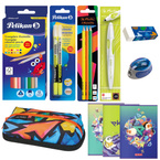 Wyprawka szkolna do szkoły piórnik zeszyty pióro 10el. PELIKAN